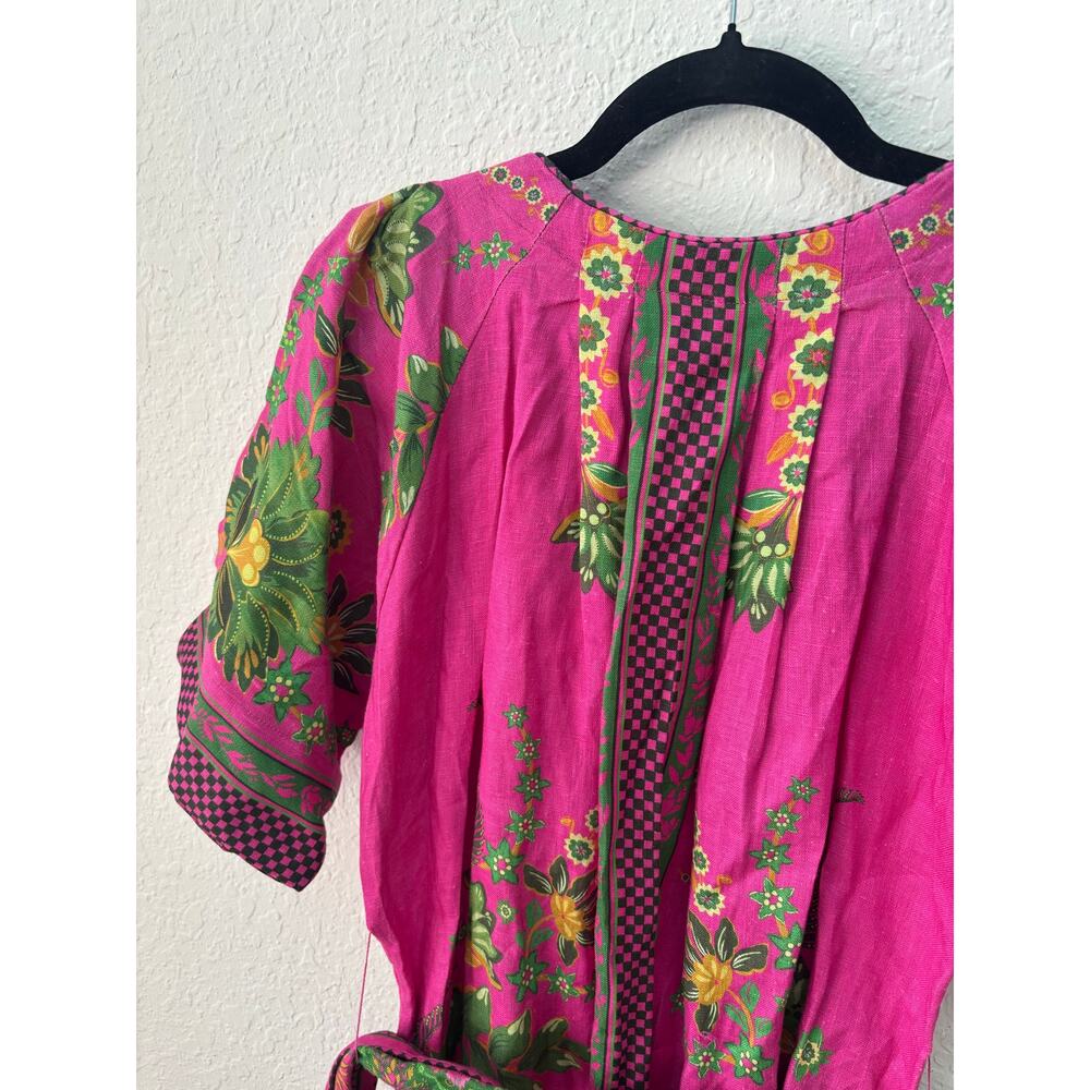 Farm Rio $298 Pink Ana Tapestry Midi XS Dress Floral Cottagecore Linen - Picture 5 of 10